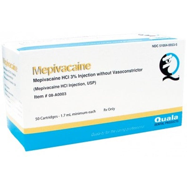 Quala 08-A0003 Quala Mepivacaine HCI Injection 3% without Vasoconstrictor Rx 50/bx Quala 08-A0003 Quala Mepivacaine HCI Injection 3% without Vasoconstrictor Rx 50/bx